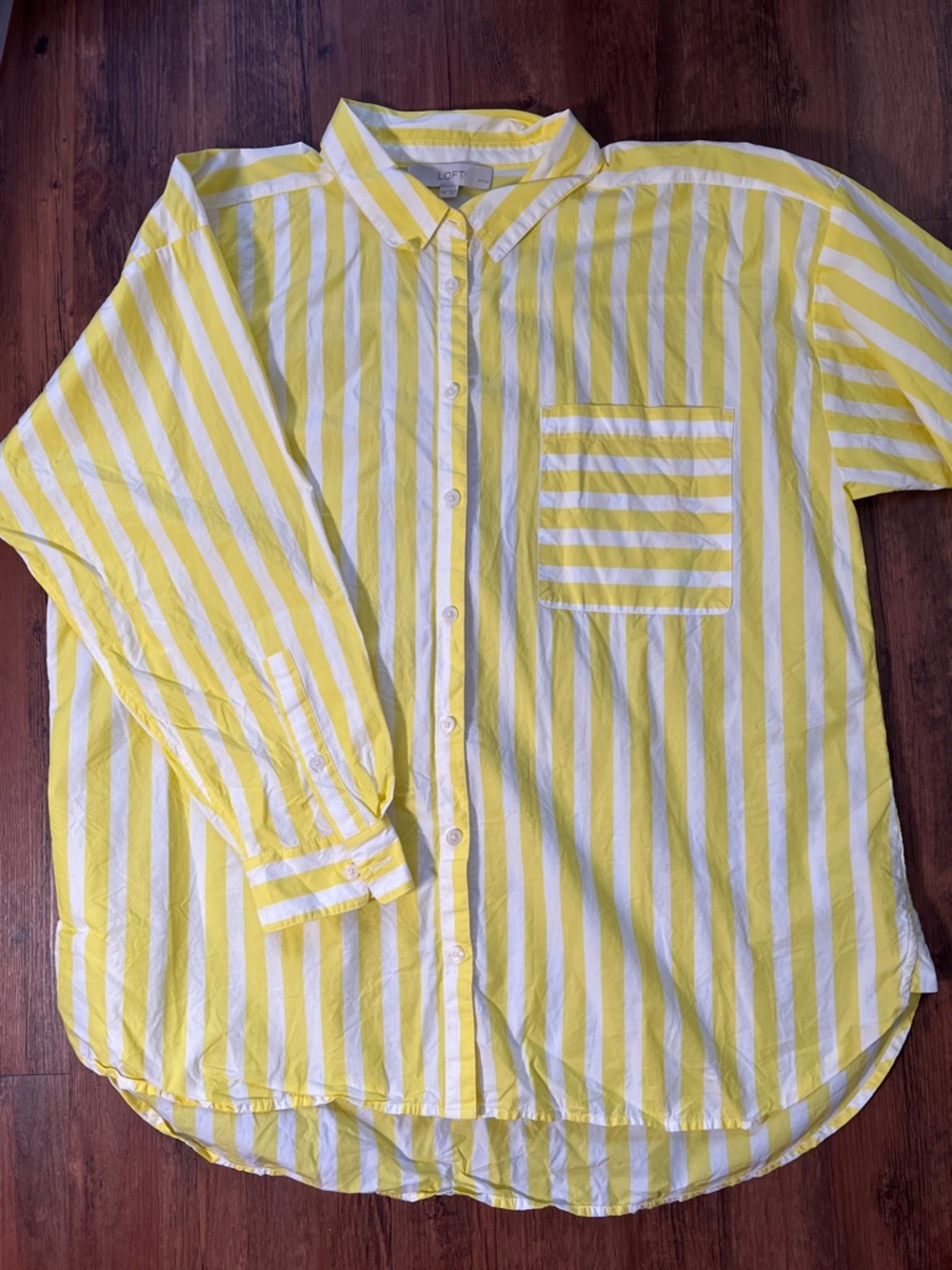 LOFT Spring Summer Boyfriend Yellow and White Striped Button-Down Shirt